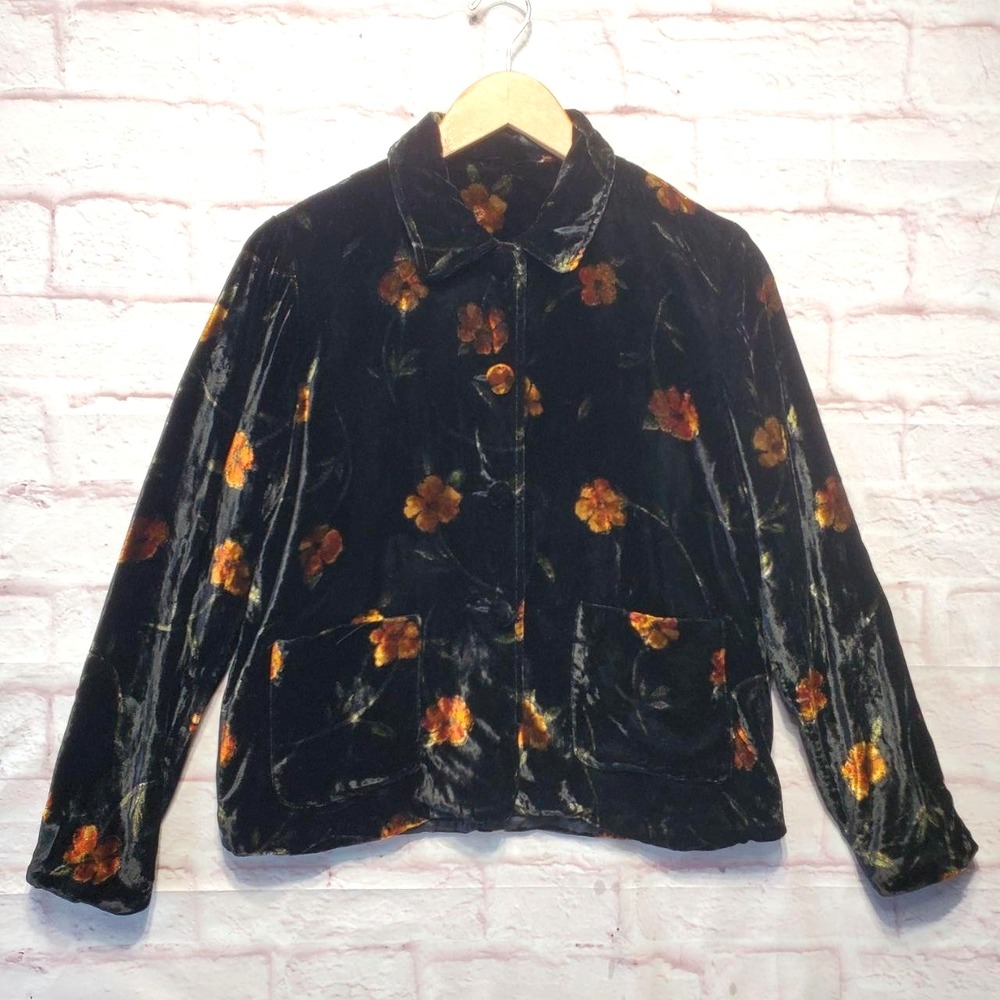 Elliott Lauren Jacket Womens XS Black Floral Velvet Burnout Retro Boho Chic Luxe